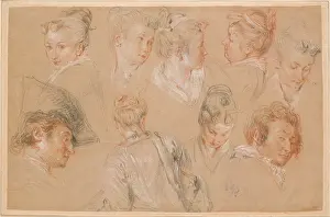 Watteau: Leaf study of nine heads