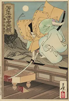 Slicing: Leaping warrior slicing a go board with his sword