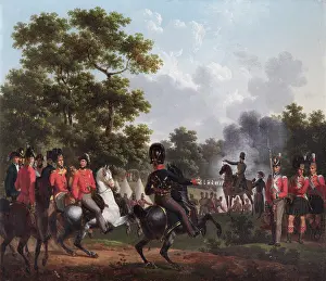 Lecomte: Lecomte -Duke of Wellington visiting outposts at Soignes
