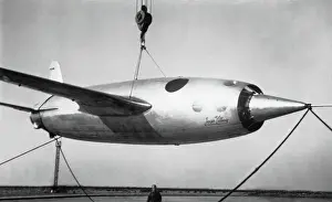 Ramjet: Leduc 0.11 Ramjet Suspended from a Crane