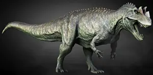 Spiked: Full length view of a Ceratosaurus dinosaur