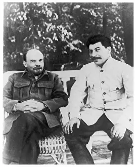 Statesmen: Lenin and Stalin sitting on a bench