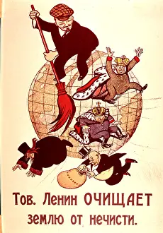 Sweeping: Lenin sweeping Monarchy, Church and Bourgeoise