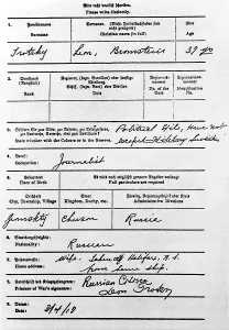 Bronstein: Leon Trotsky's prisoner of war certificate, 1917