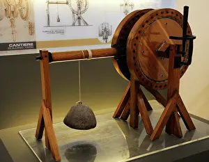 Draw: Leonardesque model. Work machines. Winch. Codex Atlanticus