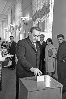 Polling: Leonid Brezhnev at polling station, 1966