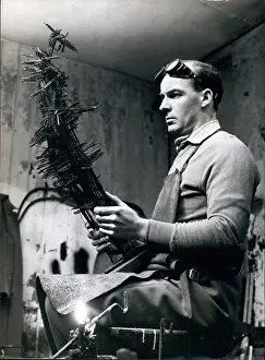 Tooting: Leslie Thornton, sculptor, working on a metal object