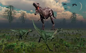 Rampage: Two Lesothosaurus dinosaurs run out of the way of a T-Rex ?