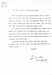 Thanks: Letter of Edward of Windsor, 1937
