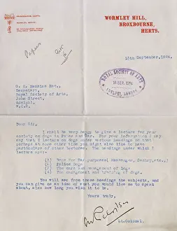 Correspondence: Letter from Lt. Colonel Richardson, dog trainer