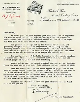 Promoting: Letter promoting Rendell's Pessaries