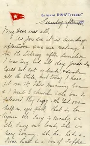 Seasickness: Letter from RMS Titanic from Esther and Eva Hart