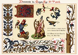 Xve Siecle: Letters and figures from Heures de Charles d'AngoulEome
