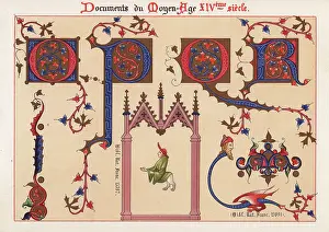 Moyen Age: Letters from an illuminated alphabet, man with