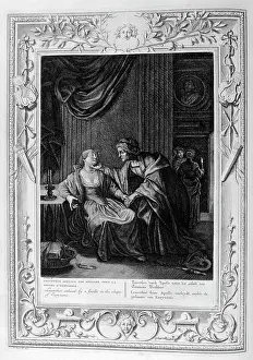 Represented: Leucothoe seduced by Apollo. Engraved illustration
