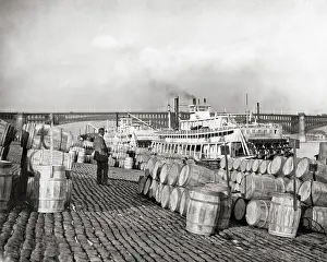 Eads: Levee Circa 1900 Barrels of Apples from Calhoun