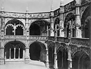 Begun: Two leveled cloister of the Jeronimos Monastery in Belem
