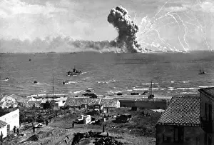 Gela: Liberty Ship SS Rowan explodes after being hit