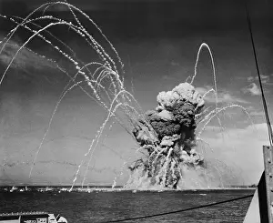 Aerial Bombing: Liberty Ship SS Rowan explodes after being hit by