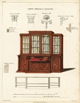 Baize: Library bookcase and secretaire, Regency style