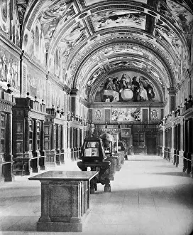 Monastic: Library in the monastery of El Escorial, 1909