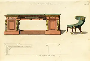 Regency Era: A library table and chair, 1812