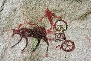 Coachs: LIBYA. Tadrart Acacus. Representation of a cart