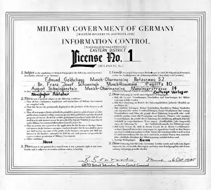 License for the establishment of the Sueddeutsche Zeitung