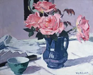 Boileau: Still Life ' Blue Jug and Pink Roses