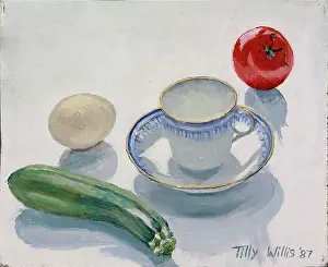 Tilly: Still Life with courgette, tomato, egg