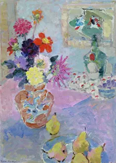 Dahlias: Still Life with Dahlias ' with pears etc