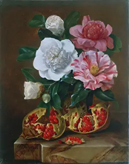 Pomegranate: Still life of flowers and a pomegranate