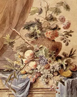 1730: Still Life with Flowers in a Vase and Fruit