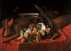 Woodwind: Still Life with Fruit, a Dish, a Book, and a Flute