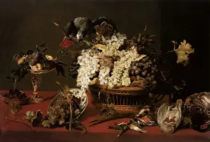 Lifes: Still Life with Grapes and a Gray Parrot