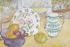 Christiane: Still life with jug, colander and fruit