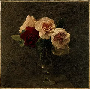 Fantin: Still Life: pink and red Roses