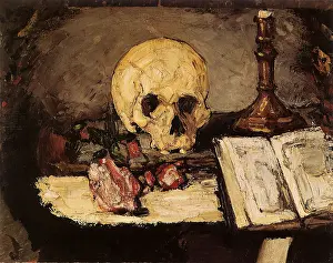 Candlestick: Still Life with Skull and Candlestick, by Paul Cezanne