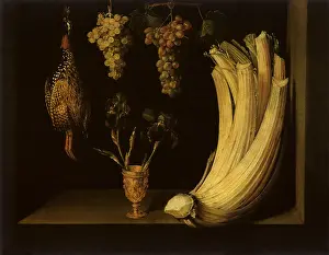 1630: Still Life (Thistle, Grapes, Partridge, and Irises)