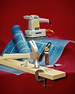 Clamp: Still Life Woodworking Tools Sander Hammer Clamp