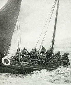 Lifebelt: Lifeboat crew in action at sea, English coast