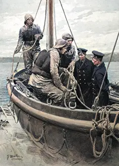 Lifejacket: Lifeboat crew and two cadets in a boat