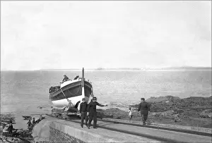 Slipway: Lifeboat and crewmen at Appledore, Devon