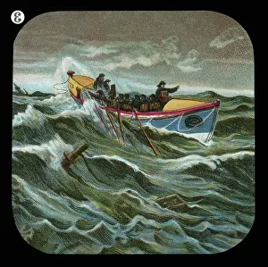 Choppy: Lifeboat men in a rough sea