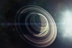 Saturn: Light from a nearby star illuminates a massive ringed gas ?