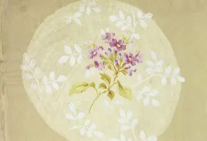 Encircling: Light purple flowers in the center of an oval