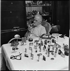 Lighters: Lighter, lighter collection, table, glasses, ashtray