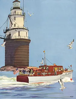 Seagulls: Lighthouse and Boat
