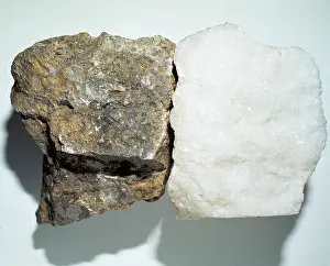 Metamorphic: Limestone (right) and marble (left)