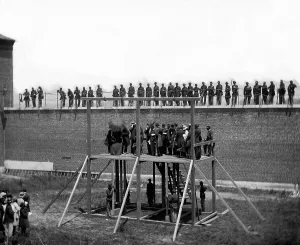 Gallows: Lincoln assassination conspirators on the gallows in 1865